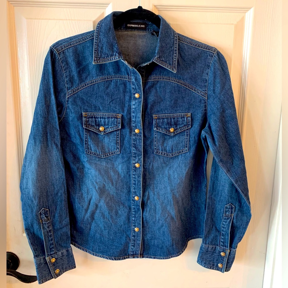 Express Jeans Blue Jean Button Down Top